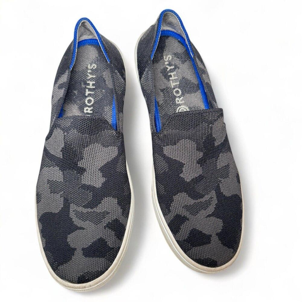 Rothy’s the Original Slip On Sneaker in Black Grey Camo Print Women’s Size 9 EUC
